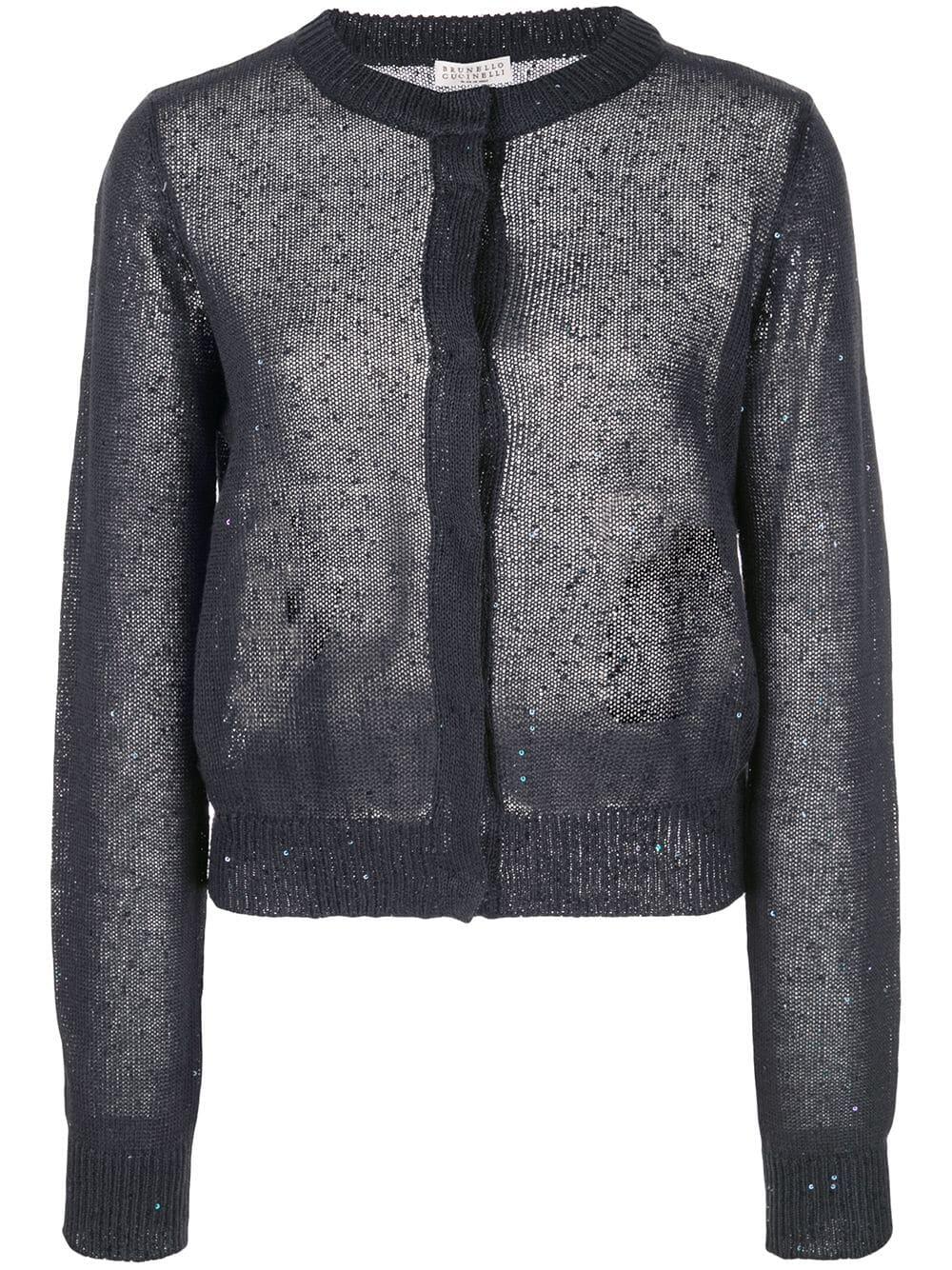 アウターその他 BRUNELLO CUCINELLI LUREX CARDIGAN Brunello Cucinelli - Midnight Linen & Silk Paillette Crop