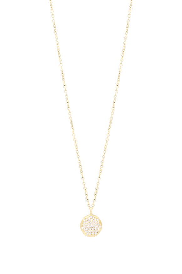 Caroline Ellen 20k Yellow Gold Large Pave Lentil Pendant Necklace - view 1