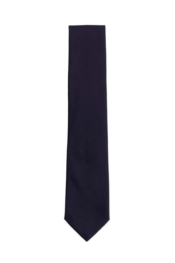 Geoff Nicholson Solid Navy Blue Silk Necktie - view 1