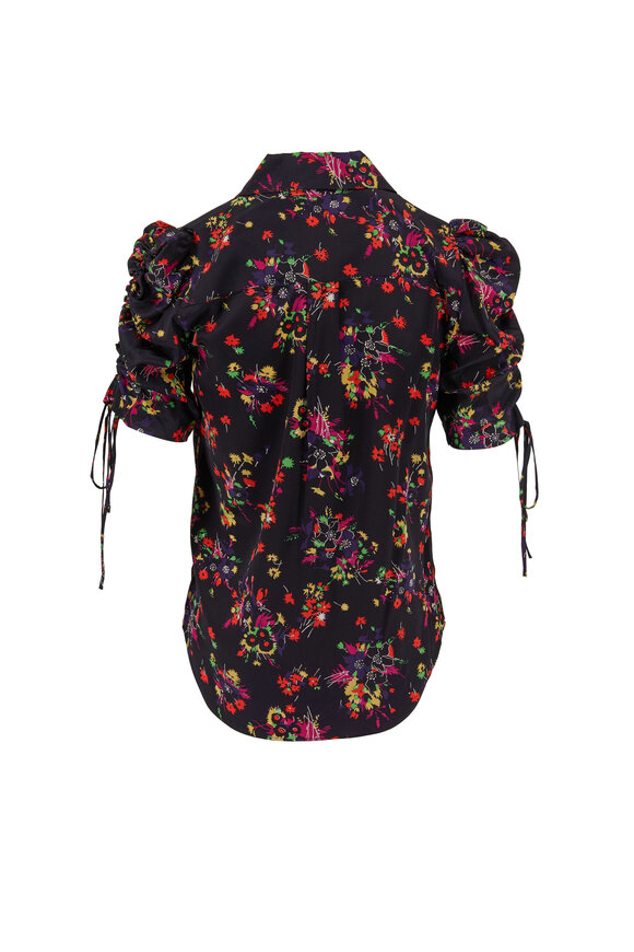 Veronica Beard - Carmine Black Silk Floral Short Sleeve Blouse