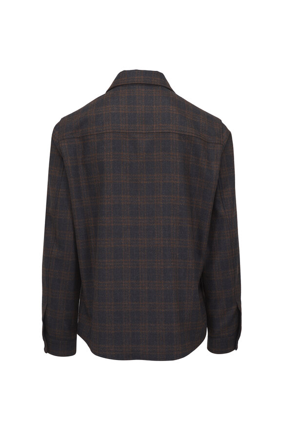 Maurizio Baldassari Charcoal Gray & Rust Plaid Wool Overshirt - view 4