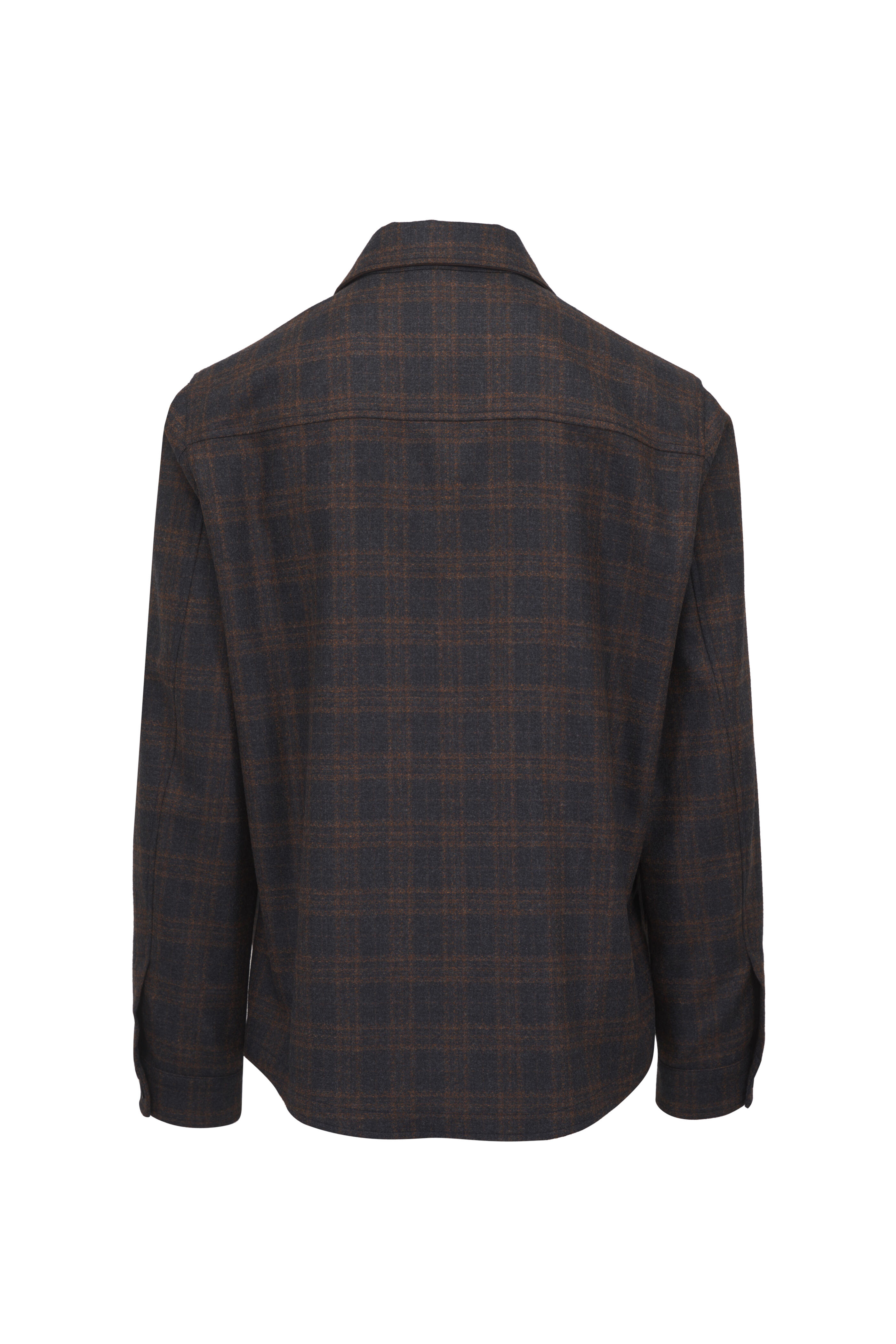 Maurizio Baldassari - Charcoal Gray & Rust Plaid Wool Overshirt