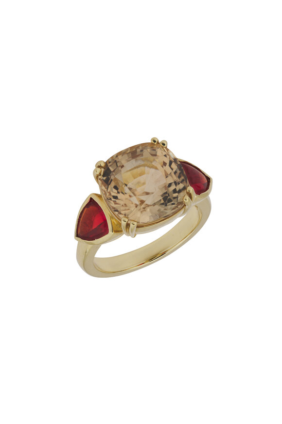 Lauren K Yellow Tourmaline & Fire Opal Three Stone Ring