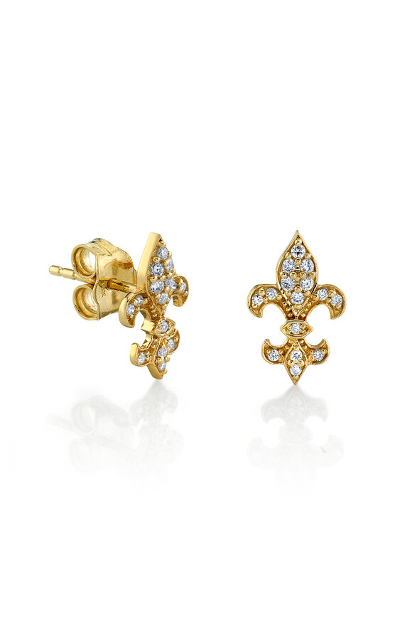 Sydney Evan 14k Yellow Gold Fleur de Lis Studs - view 1