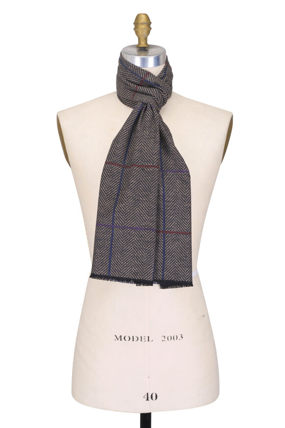 Chelsey Imports Taupe & Blue Geometric Silk Scarf