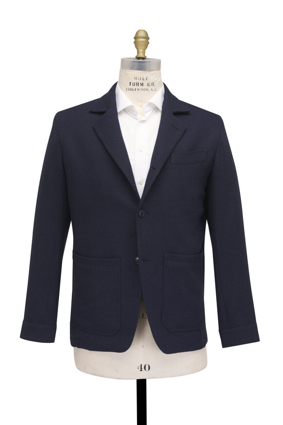 Atelier Munro Navy Blue Solid Knit Informal Jacket - view 3