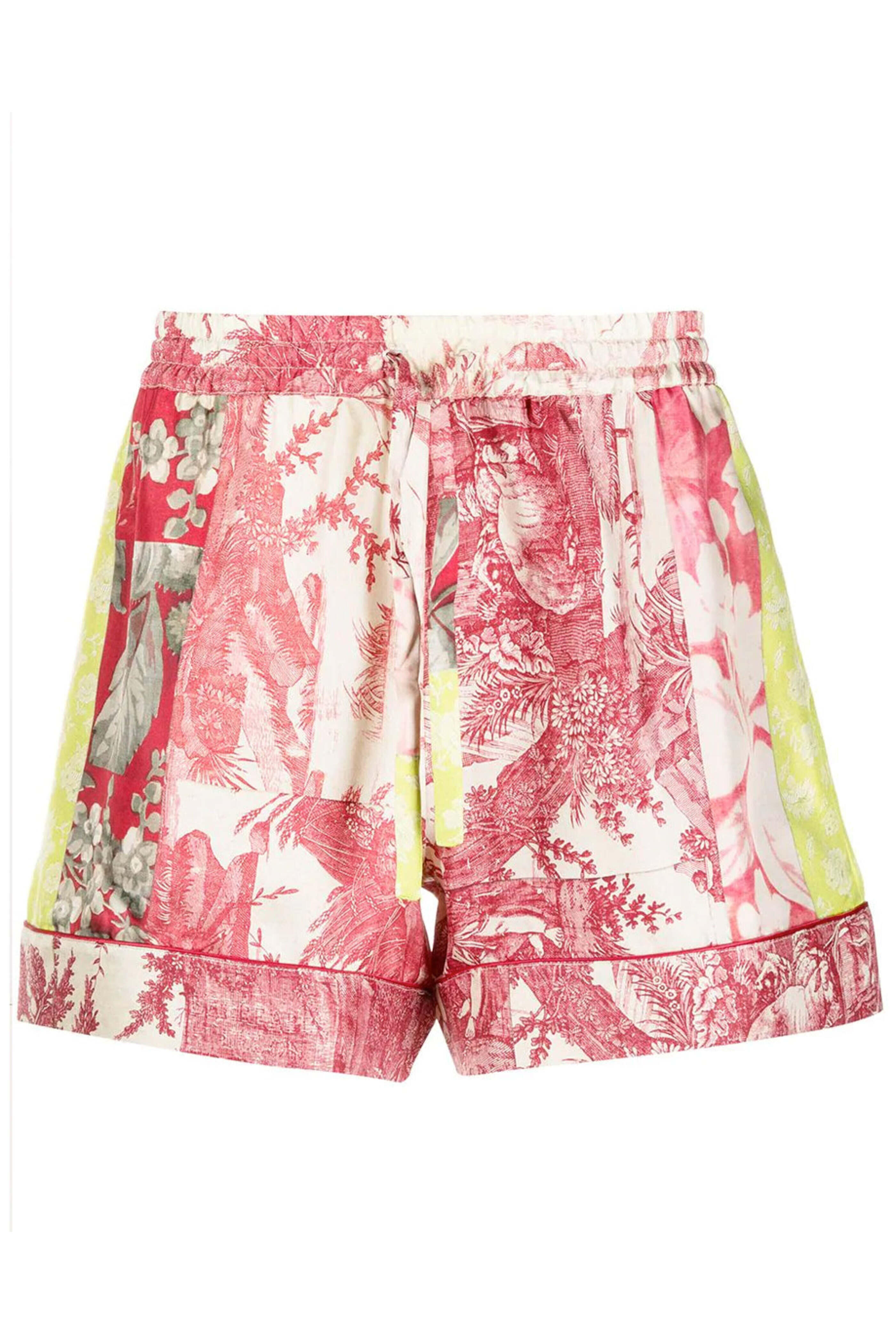 Pierre-Louise Mascia - Red Mixed Print Silk Shorts