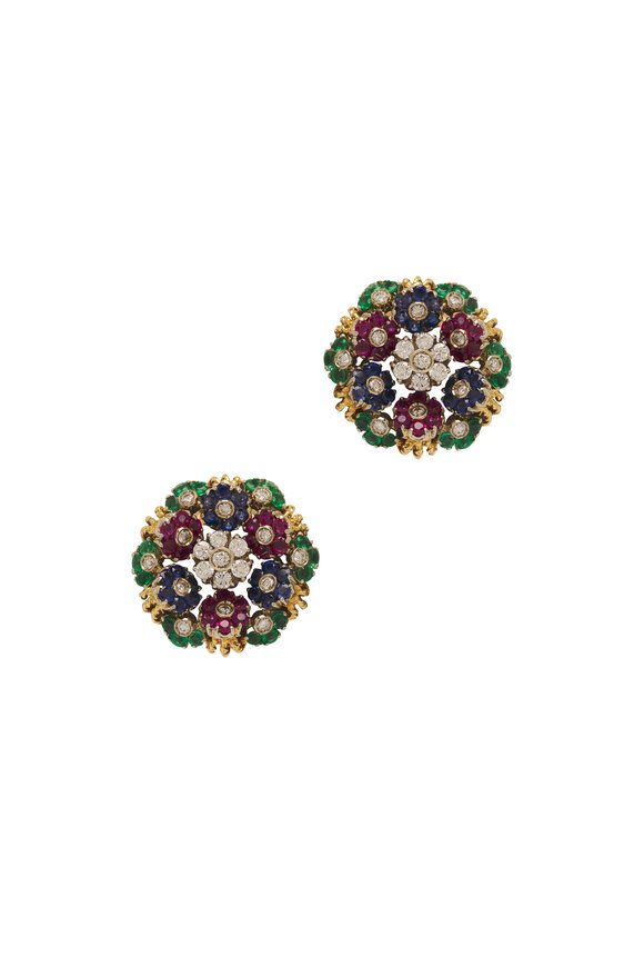 Estate Jewelry Vintage Flower Gem Set Earrings