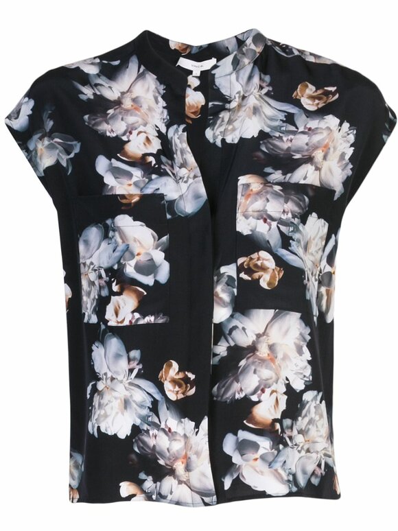 Vince - Black Silk Peony Printed Shell