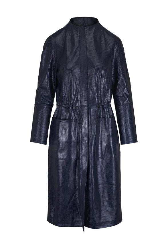 KZ_K Studio Opticon Navy Blue Perforated Leather Coat