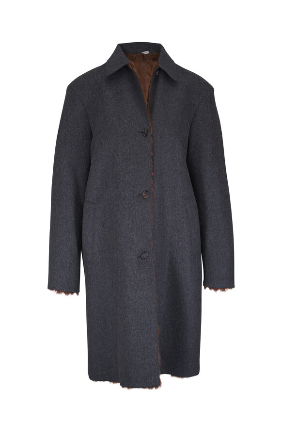 Miu Miu Anthracite & Brown Reversible Wool Coat - view 1