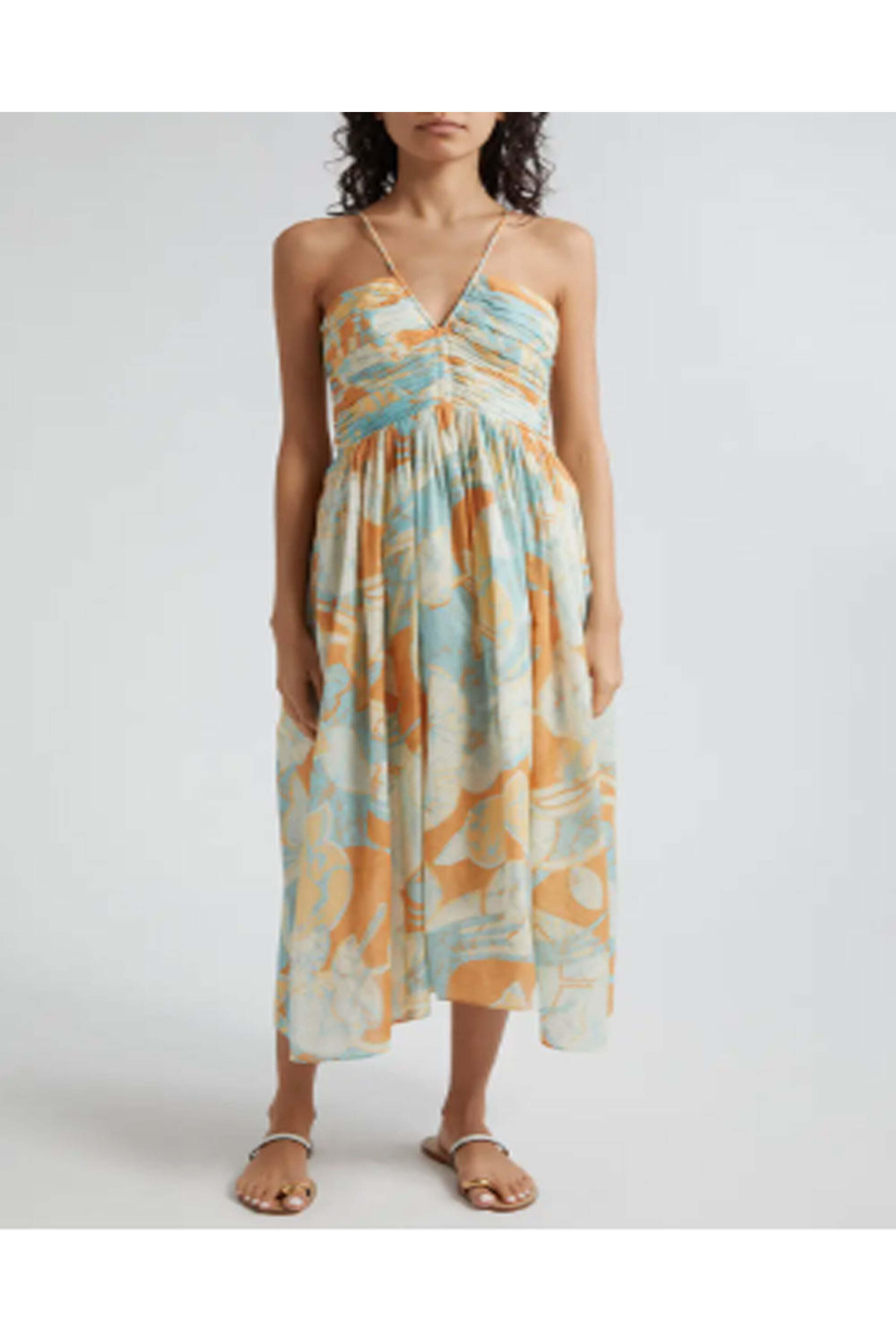 A.L.C. - Cumin and Sea Glass Rumi Cotton Midi Dress