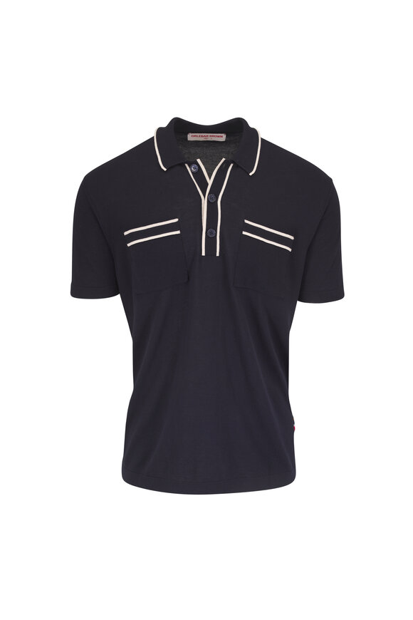 Orlebar Brown Keeling Navy & White Tipped Cotton & Silk Polo - view 1