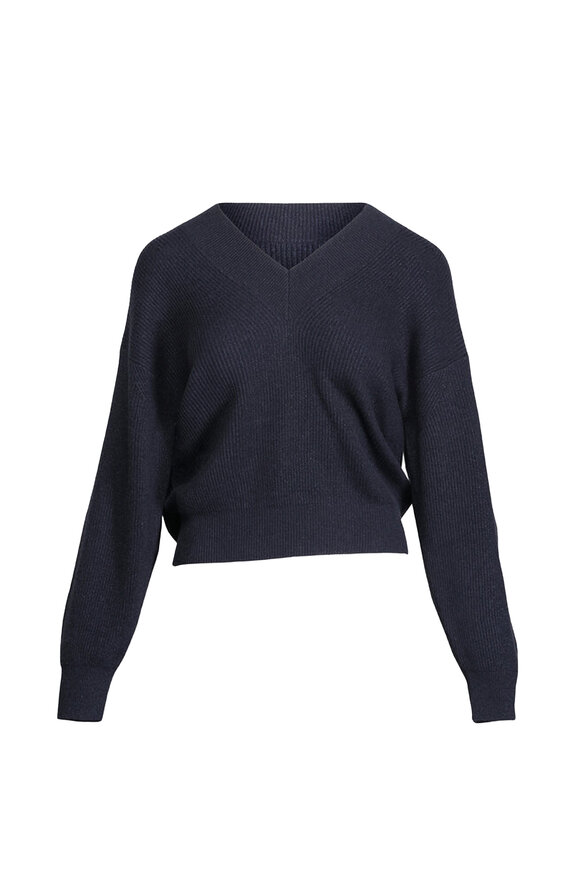 Brunello Cucinelli - Artic Blue Cotton Open Knit V-Neck Sweater