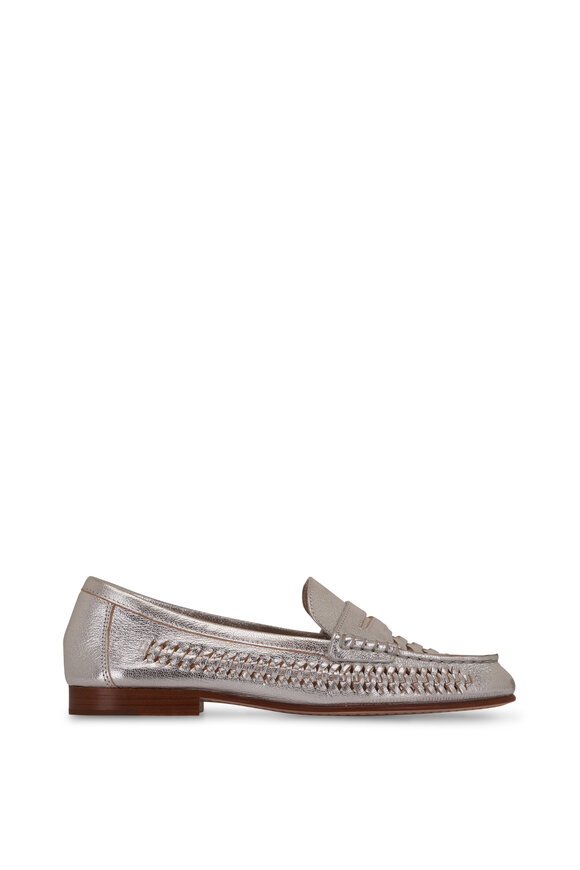 Veronica Beard - Penny Metallic Silver Woven Leather Loafer 