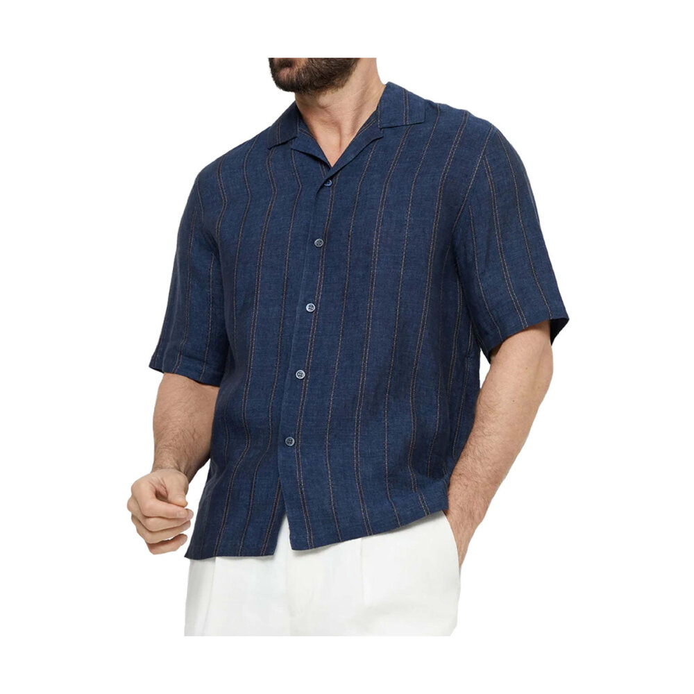 Brunello Cucinelli - Textured Stripe Linen Shirt