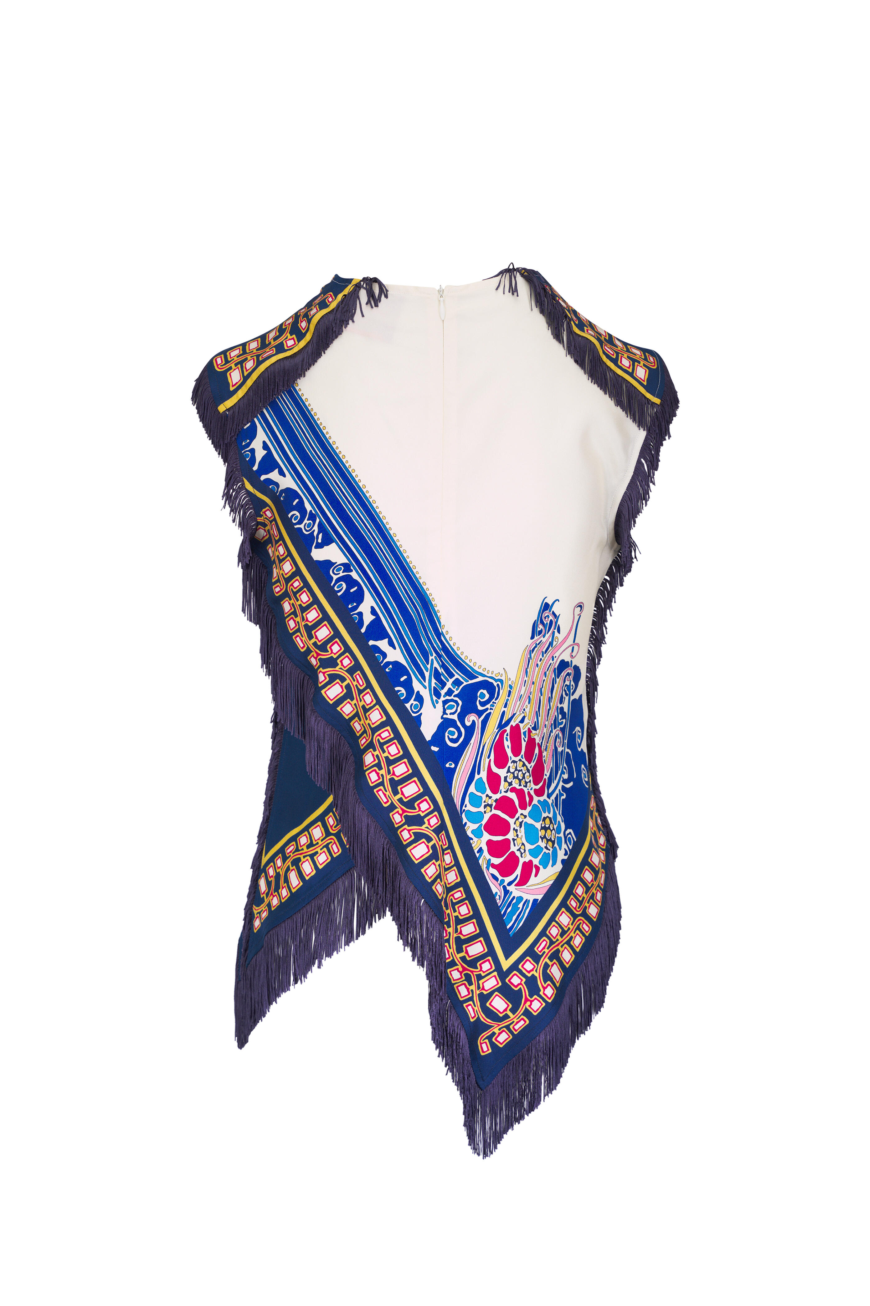 La DoubleJ - Navy Multicolor Print Silk Scarf Top