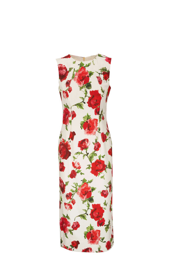 Carolina Herrera - Floral Pearl Multi Sleeveless Column Midi Dress 