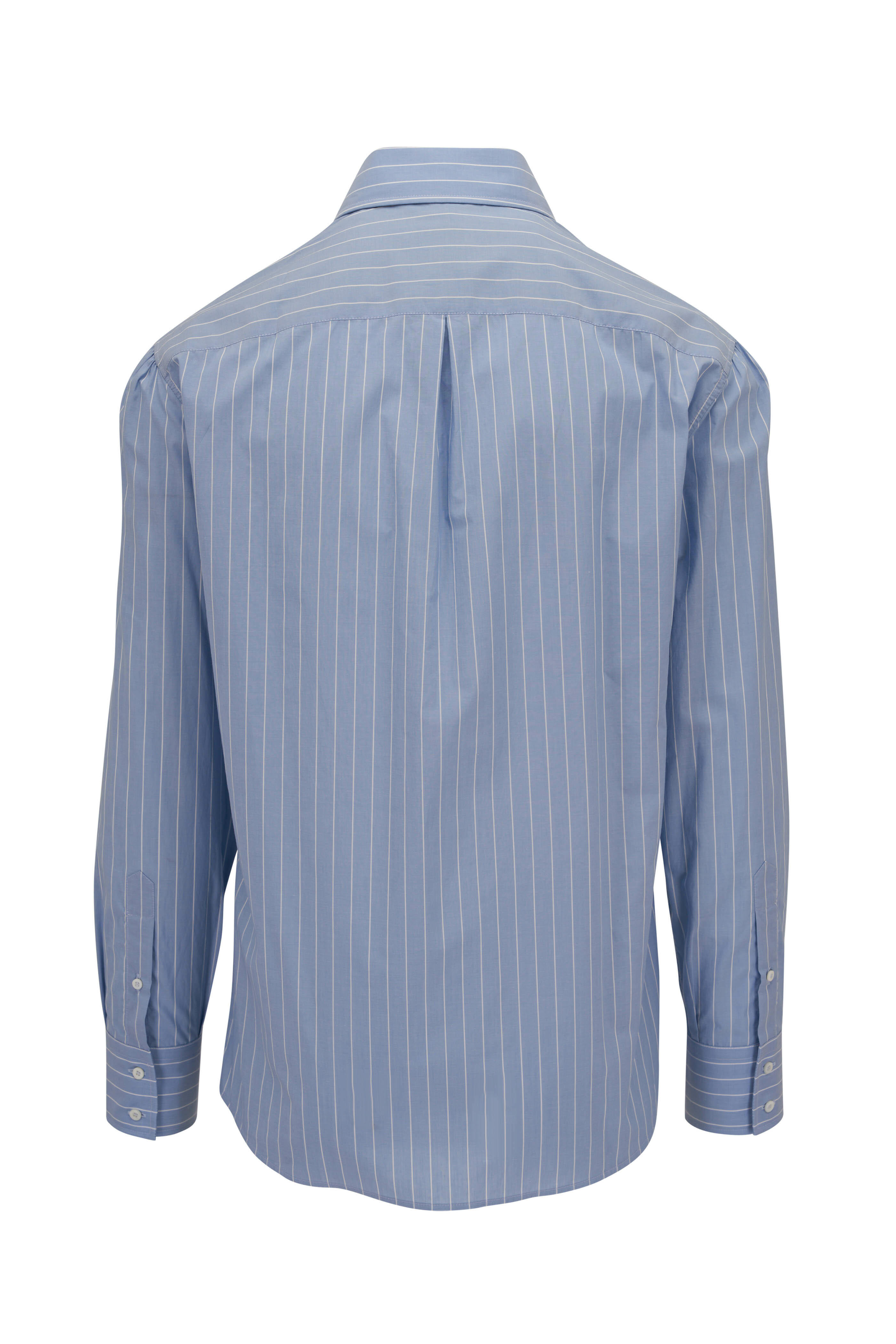 Brunello Cucinelli - Light Blue Pinstriped Cotton Sport Shirt