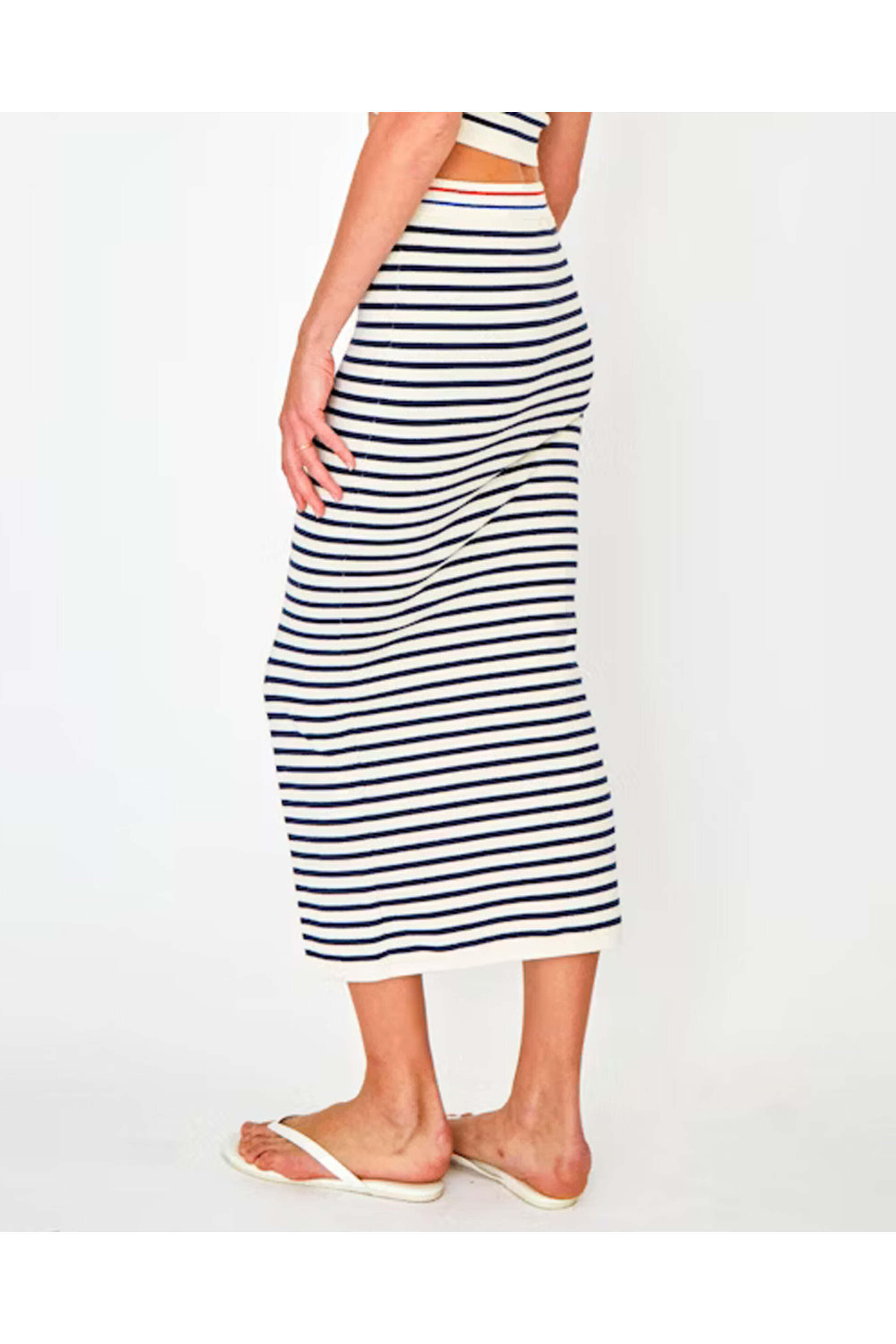 Kule - The Dee Tube Skirt in Cream and Navy Stripe