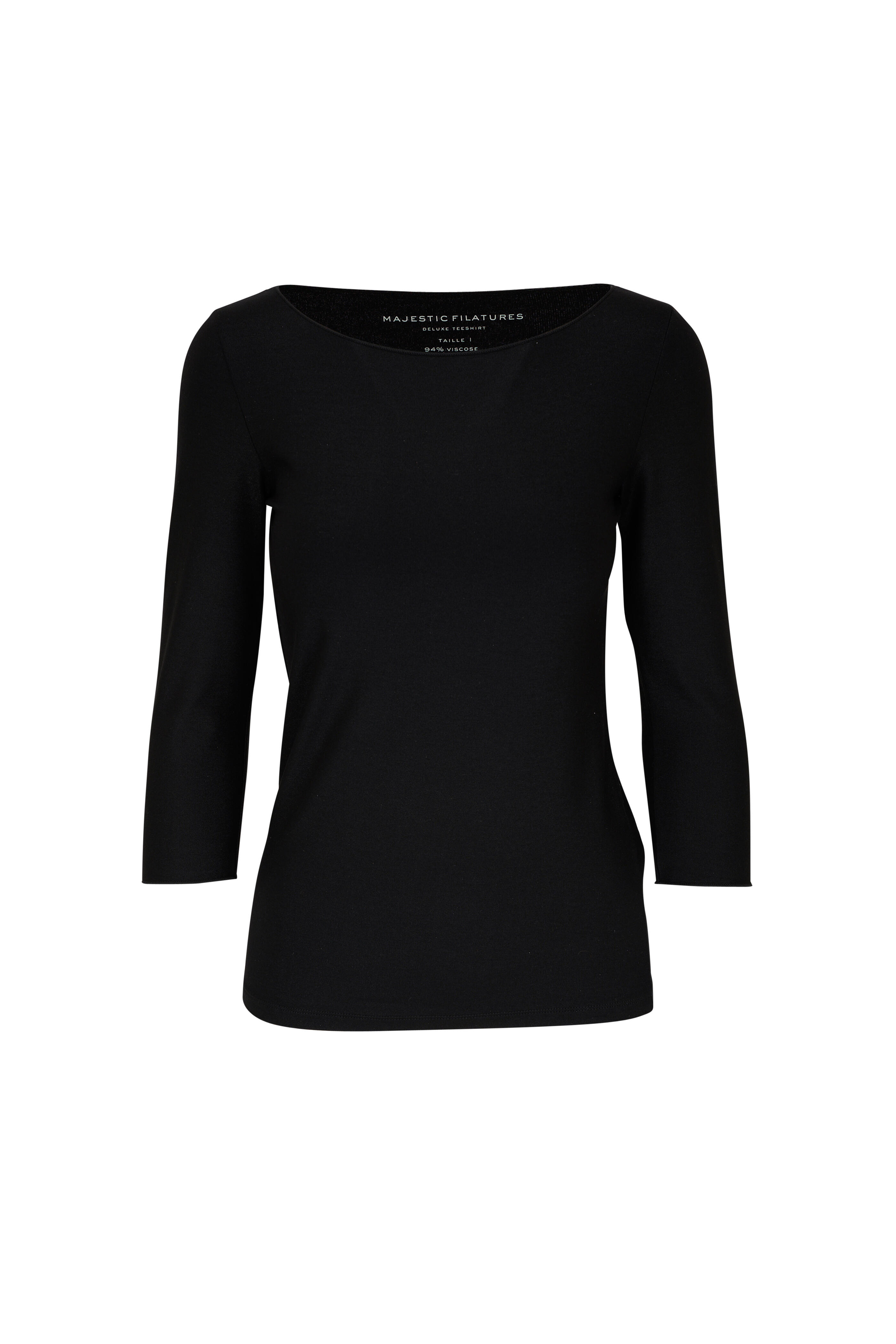 Majestic - Soft Touch Merrow Edge Black Boatneck T-Shirt