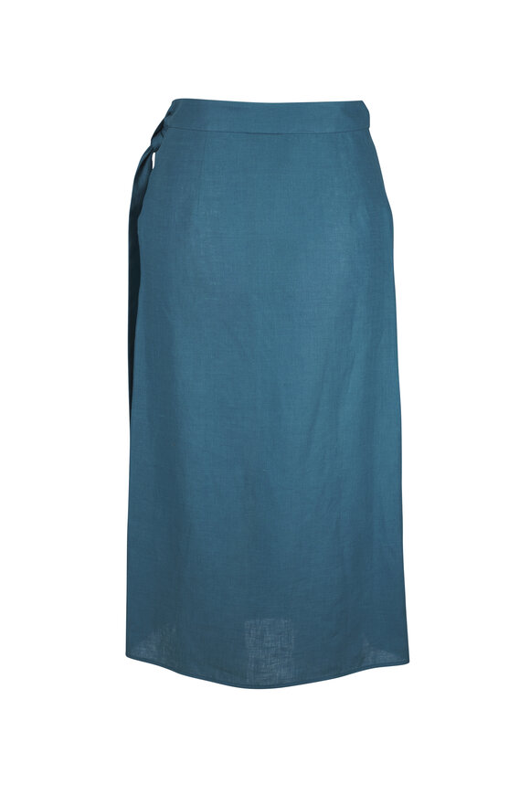 Loro Piana Shelby Turquoise Linen Wrap Midi Skirt - view 2