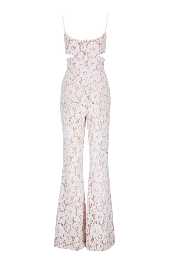 Michael Kors Collection - White Lace Floral Cut-Out Flare Jumpsuit