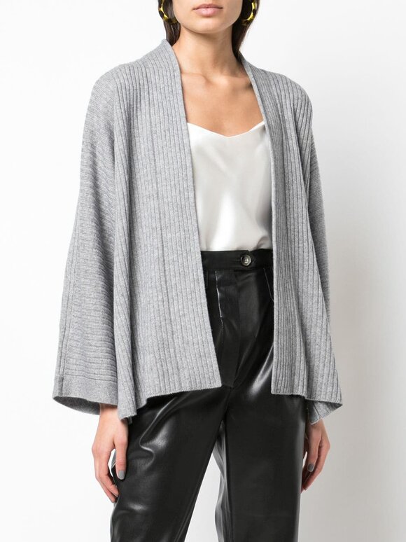 Vince - Gray Ribbed Wool & Cashmere Split Panel Cardigan