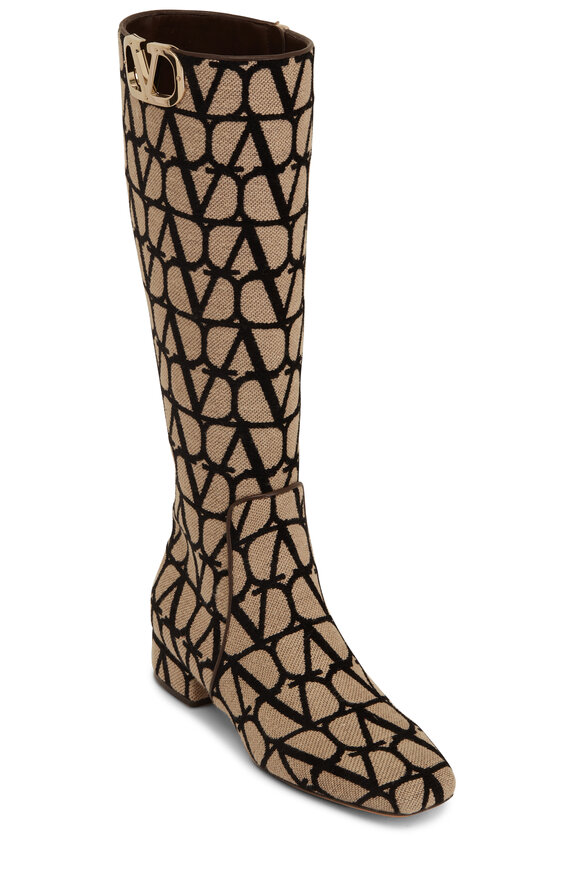 Valentino Garavani Natural & Black VLogo Jacquard Boot