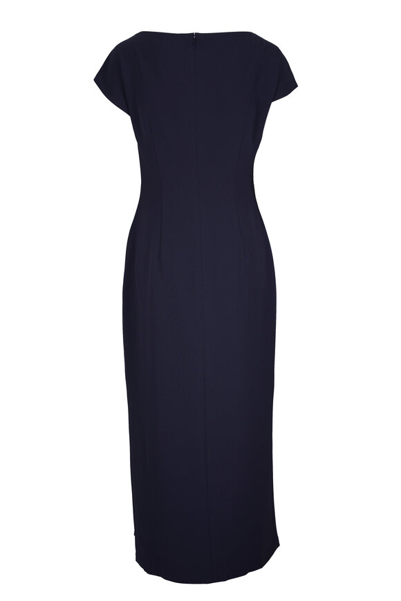 Lela Rose Navy Floral Cord Embroidered Fluid Crepe Dress - view 3