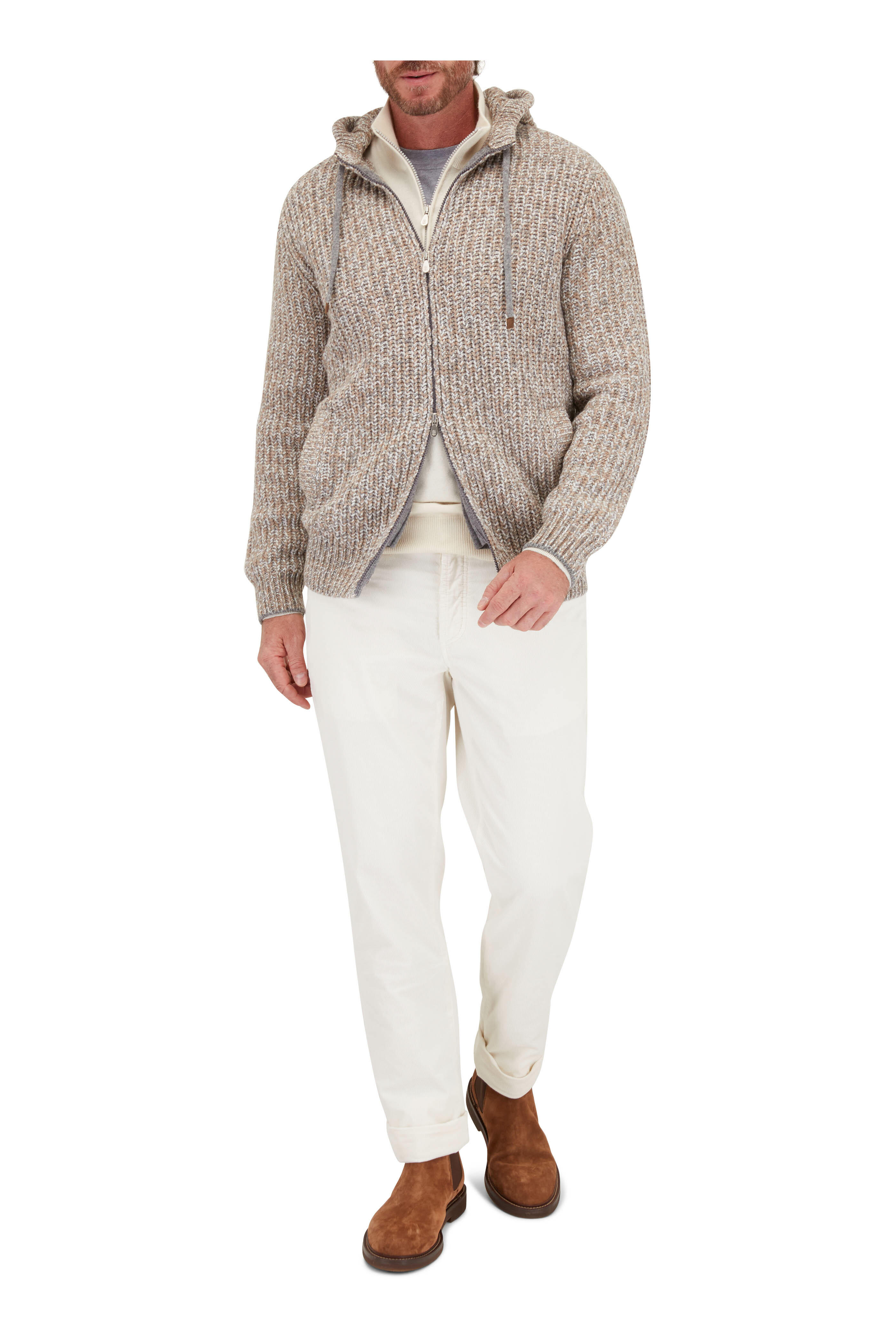 Brunello Cucinelli - Brown & Gray Zip Cardigan | Mitchell Stores