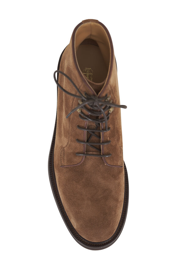 Brunello Cucinelli - Dark Brown Suede Ankle Lace-Up Boot