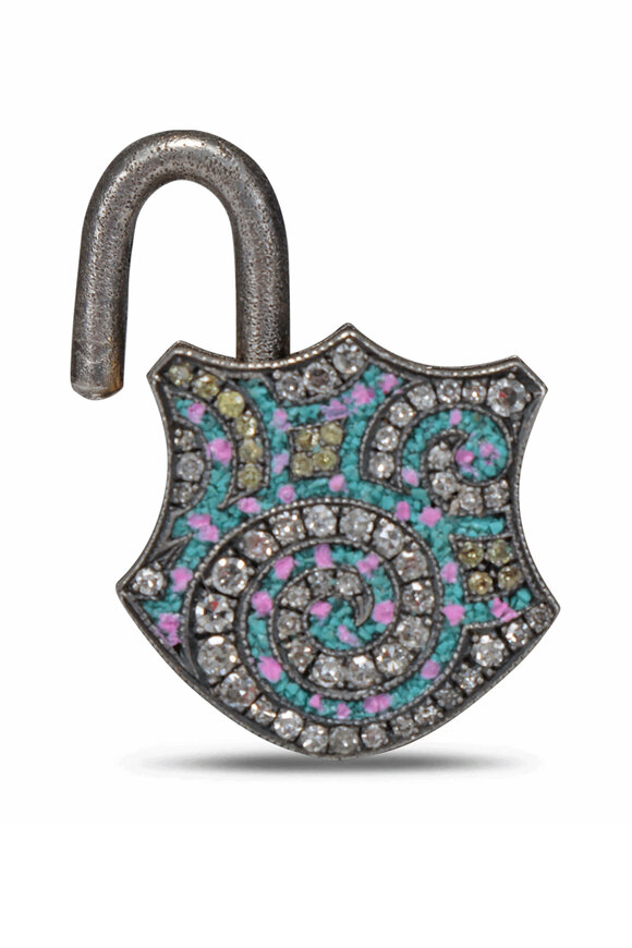 Sevan Bicakci Micro Swirl Mosaic Shield Padlock Pendant - view 2