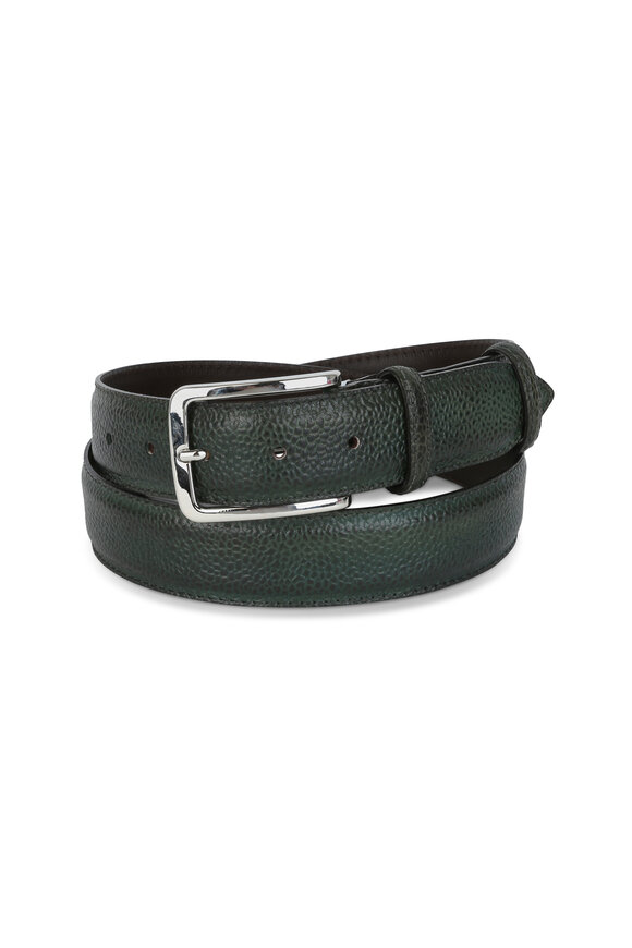 Bontoni - Dark Green Pebbled Leather Belt 