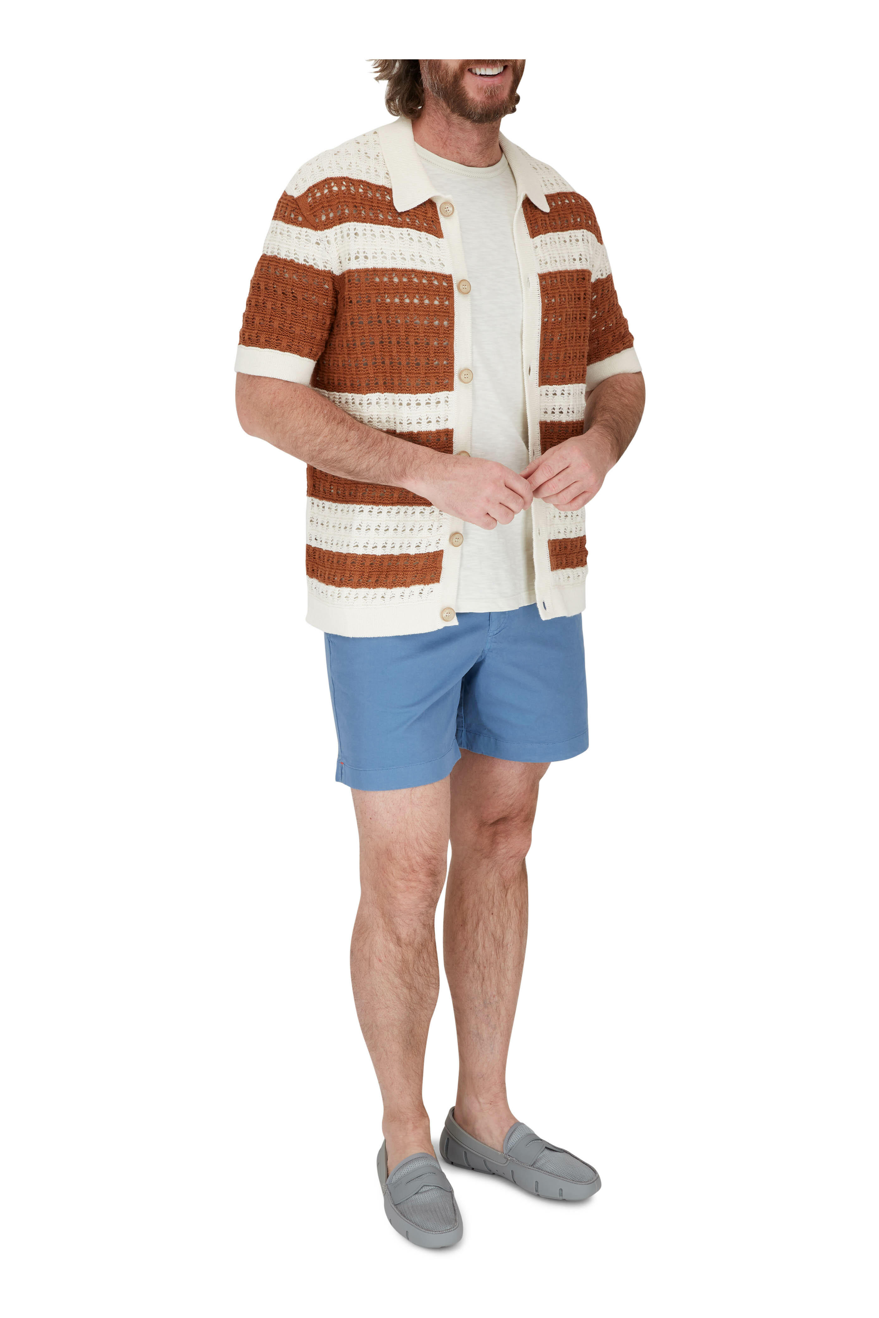 Orlebar Brown - Fabien Alabaster & Brown Knit Short Sleeve Shirt
