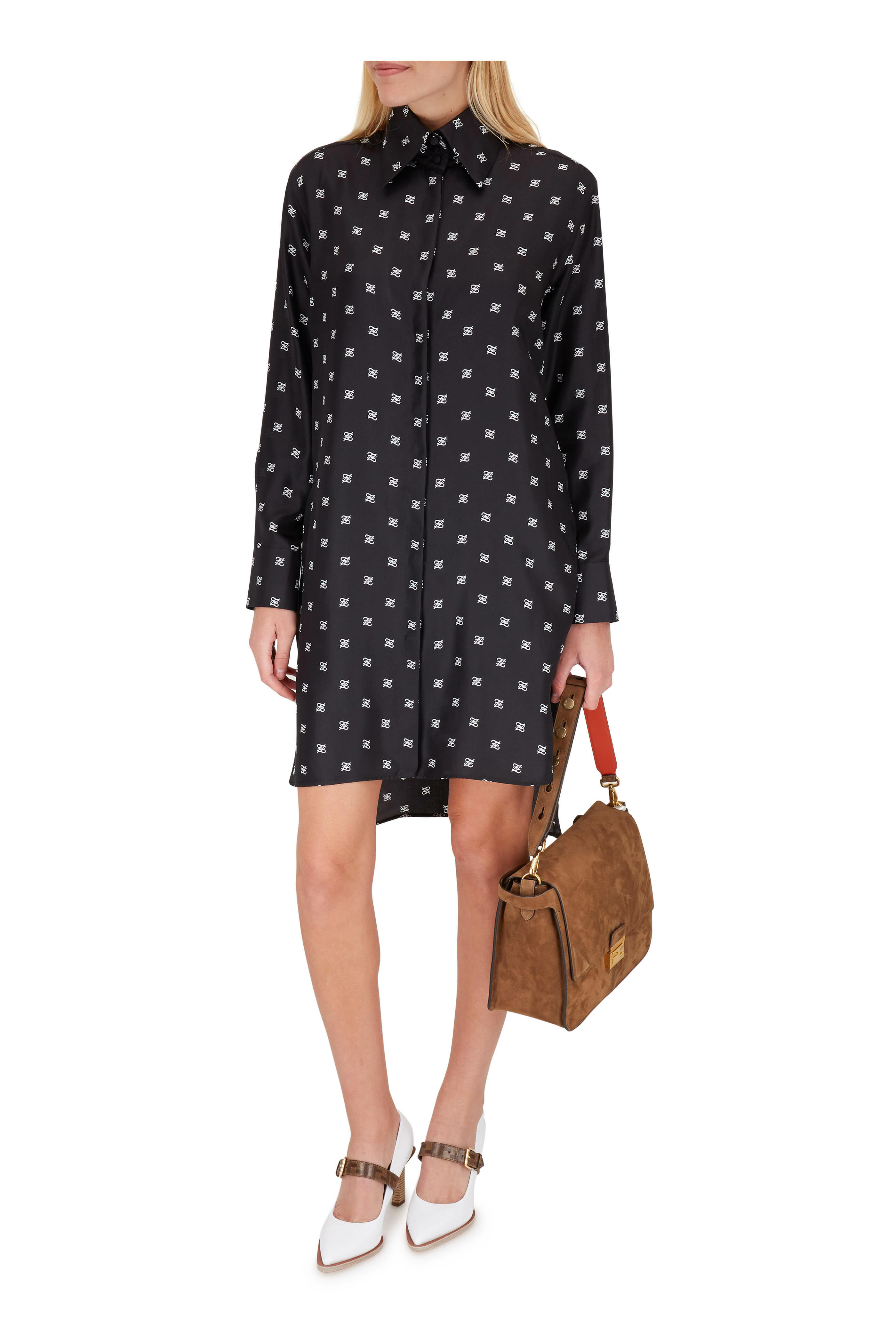 【送料&関税込】Fendi Mirror Motif Viscose Mini Dress FF Logo Print Mini Dress White and Black | The Webster