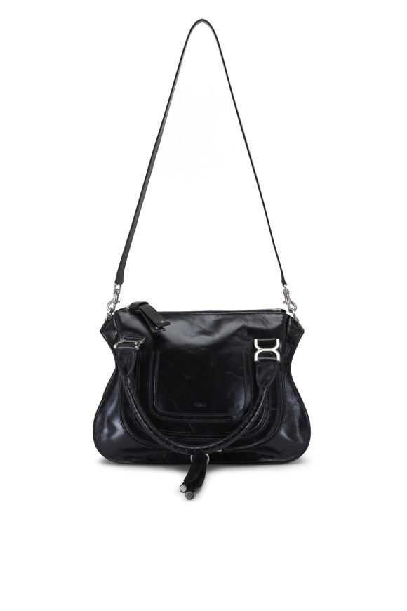 Chloé - Marcie Black Shiny Leather Shoulder Bag