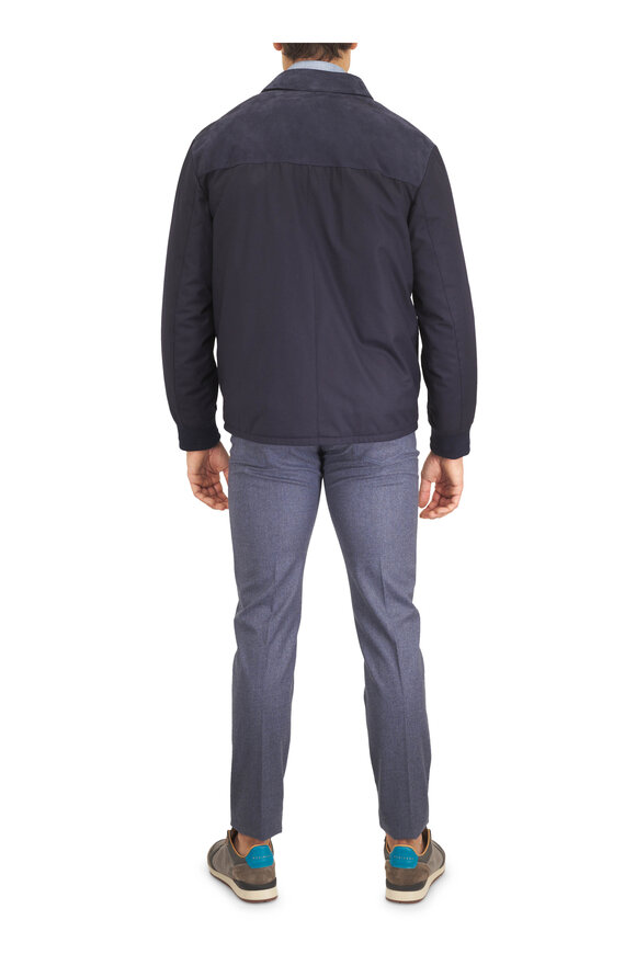 Canali Solid Navy Leather Jacket - view 4
