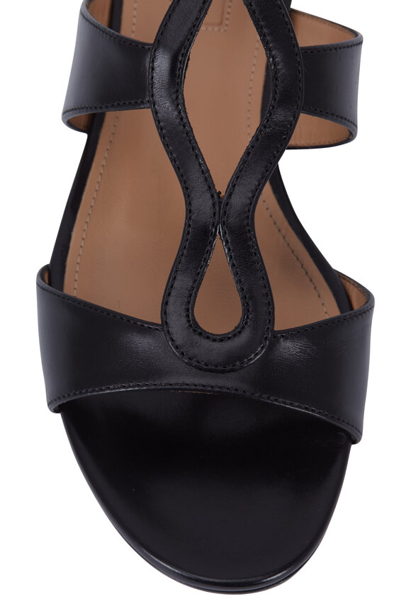 Aquazzura - Flirt Black Leather Ankle Tie Flat Sandal 