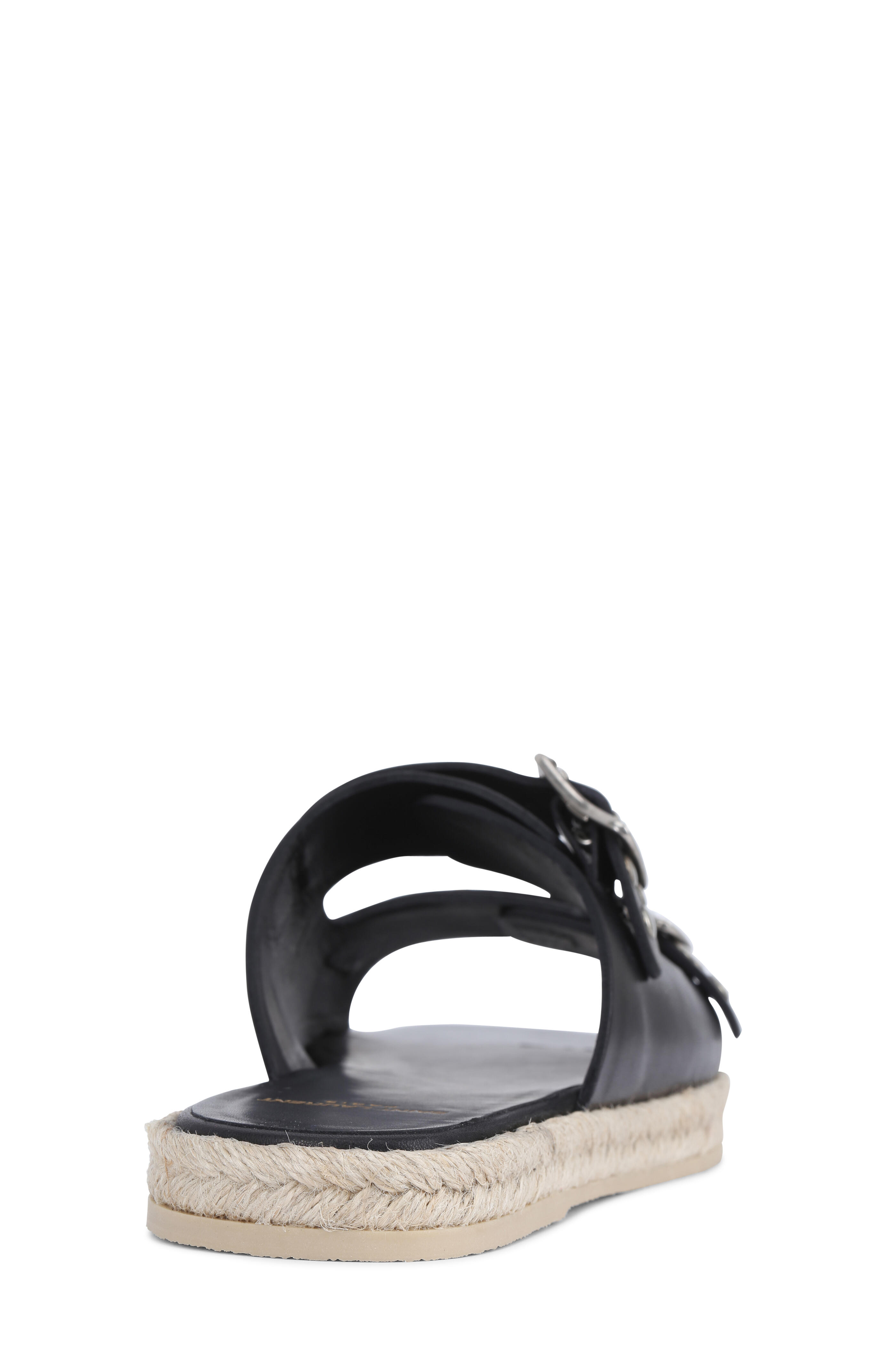 Saint Laurent - Black Leather Studded Espadrille Slide