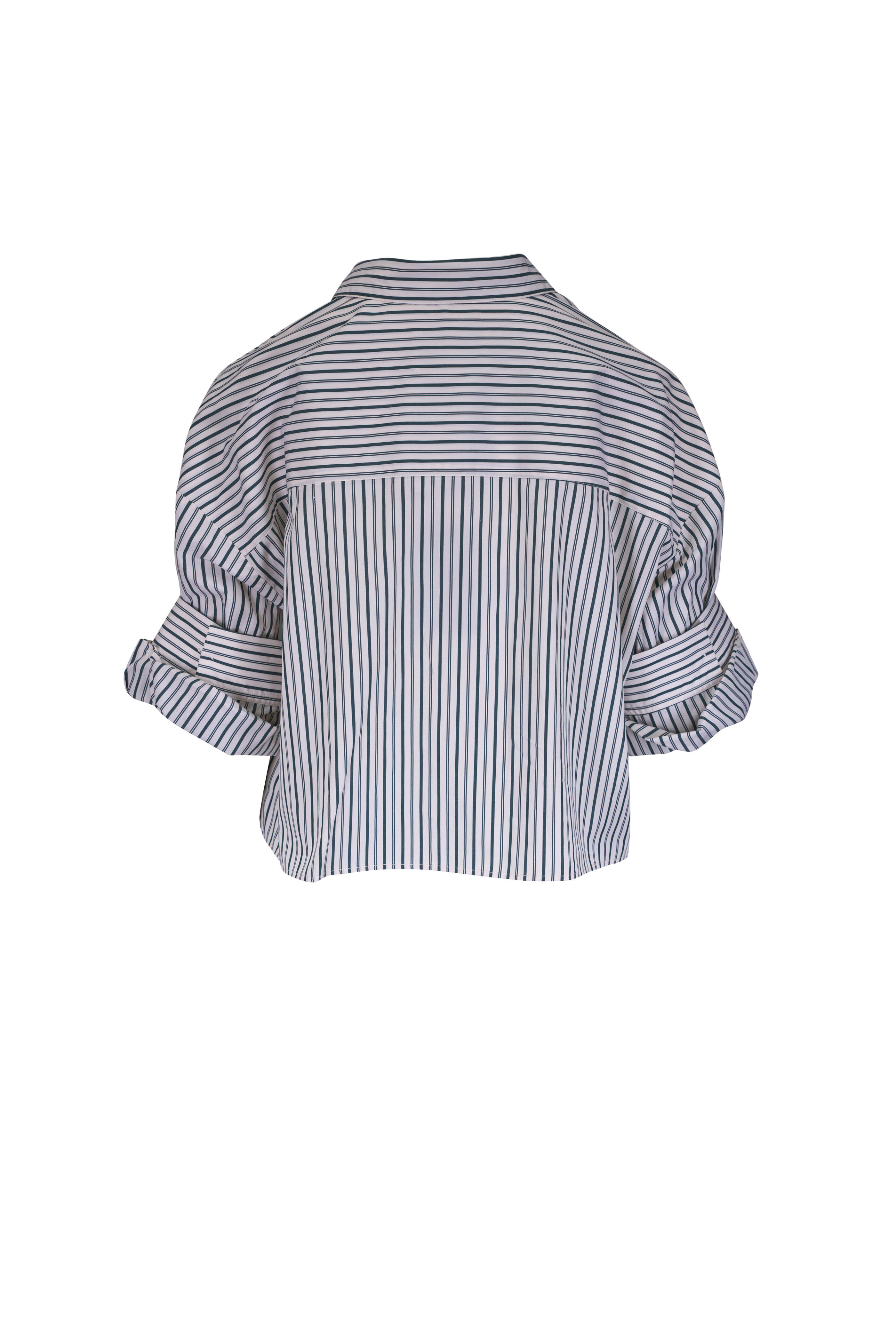 TWP - Next Ex Ivory & Cilantro Stripe Button Up Blouse
