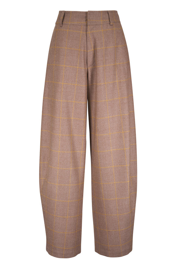 Kiton Ochre Wool & Cashmere Check Barrel Leg Pant - view 1