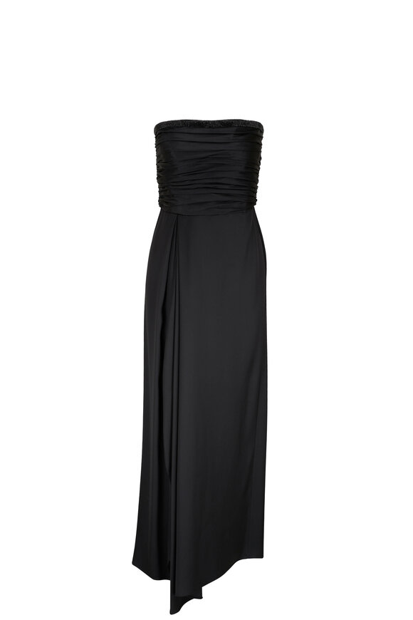 Giorgio Armani Black Strapless Silk Midi Dress 