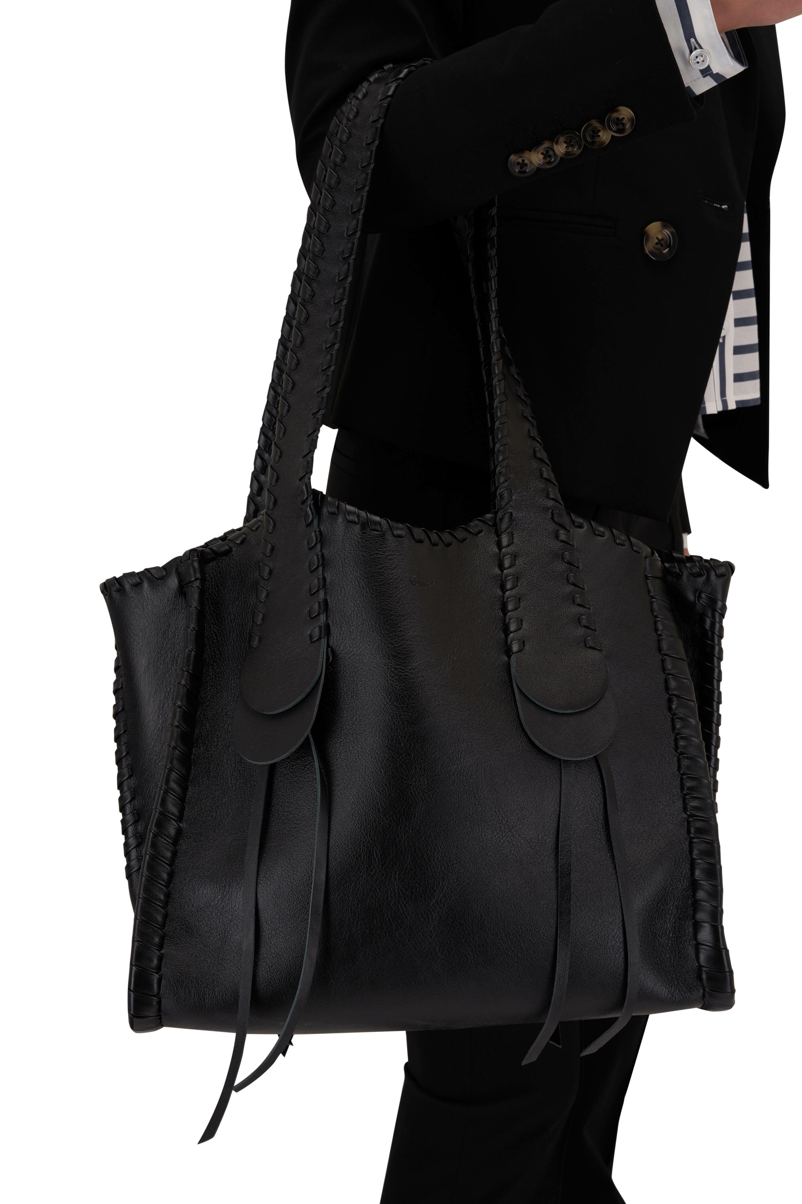 Chloé - Mony Whipstitch Black Leather Tote | Mitchell Stores