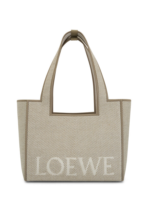 Loewe Medium Loewe Font Ecru Tote Bag 