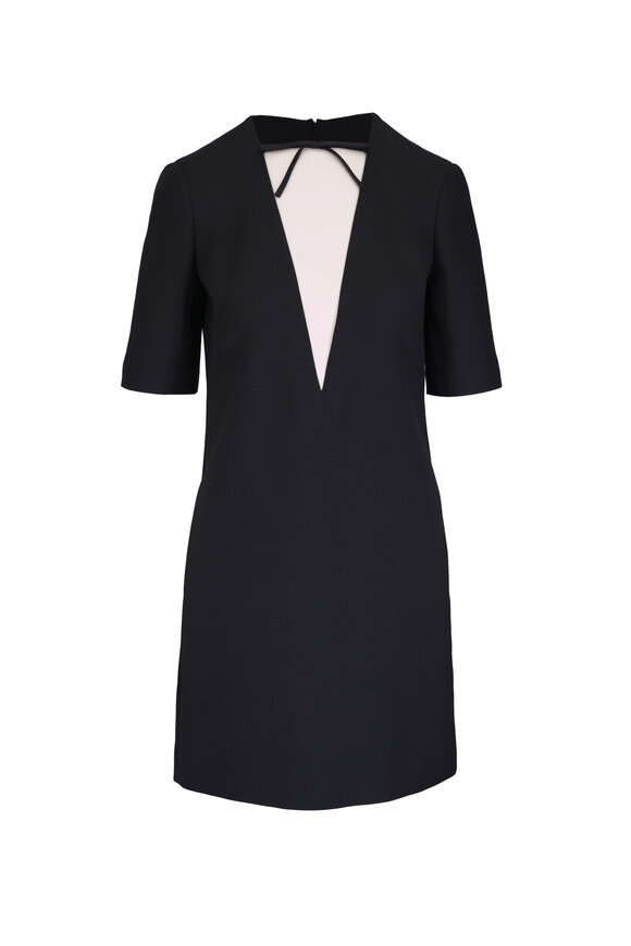 Valentino Black & Ivory Solid Crepe Couture Mini Dress