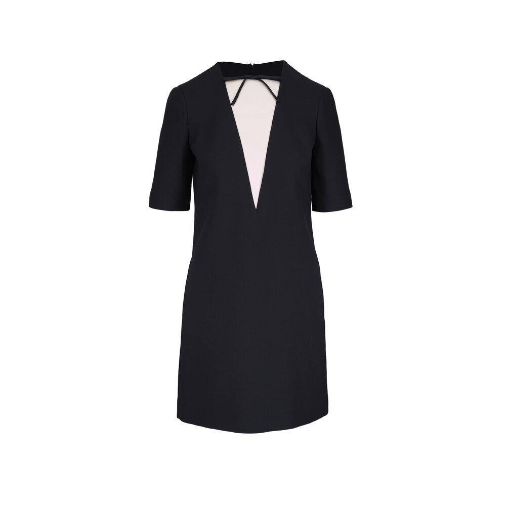 Valentino - Black & Ivory Solid Crepe Couture Mini Dress