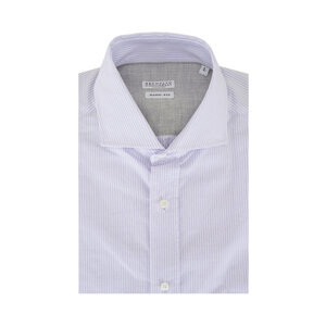 Brunello Cucinelli - White & Lavender Stripe Cotton Sport Shirt