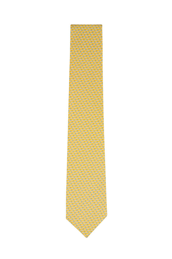 Ferragamo Yellow Dog Print Silk Necktie