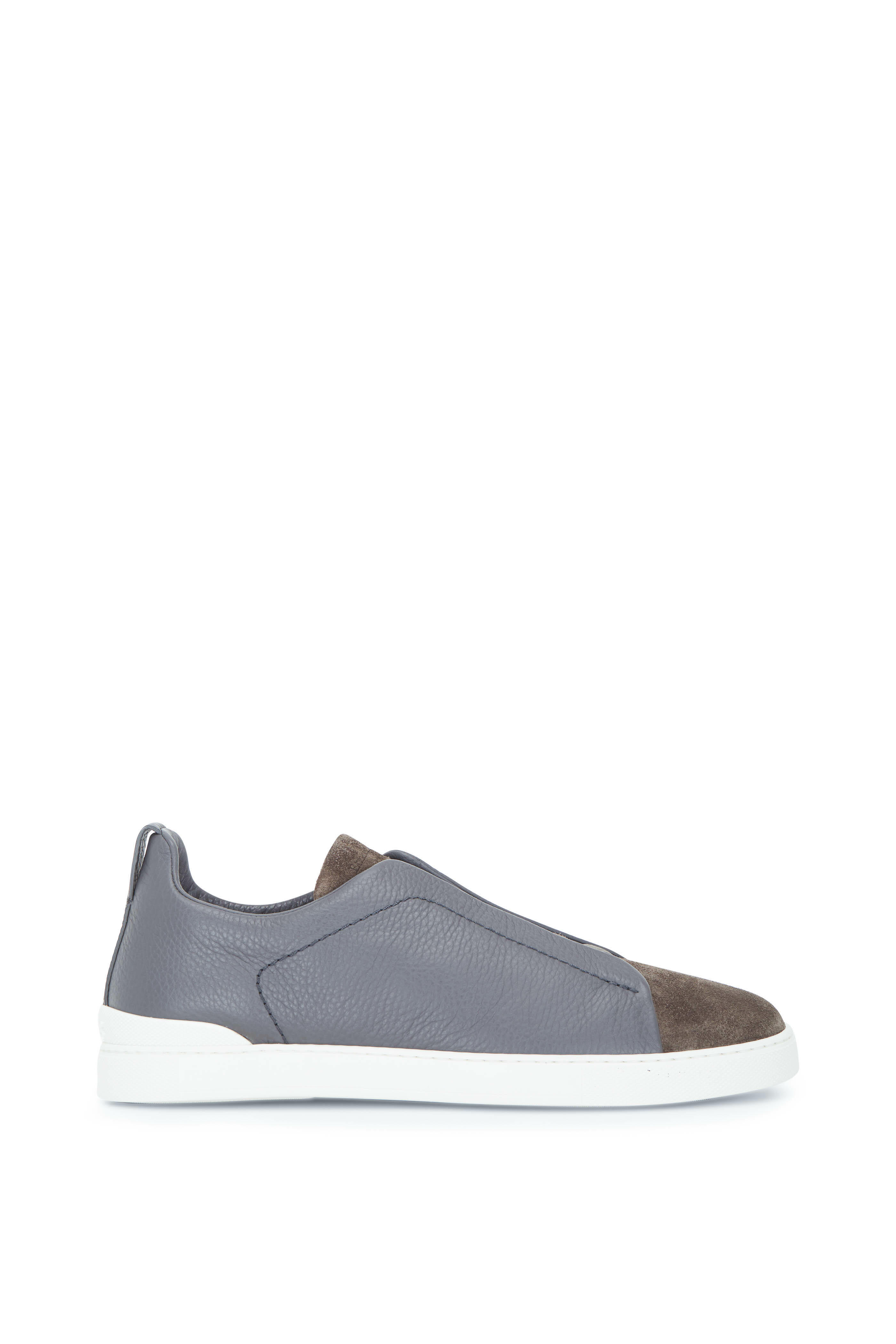 Zegna - Grey & Olive Triple Stitch Leather & Suede Sneaker